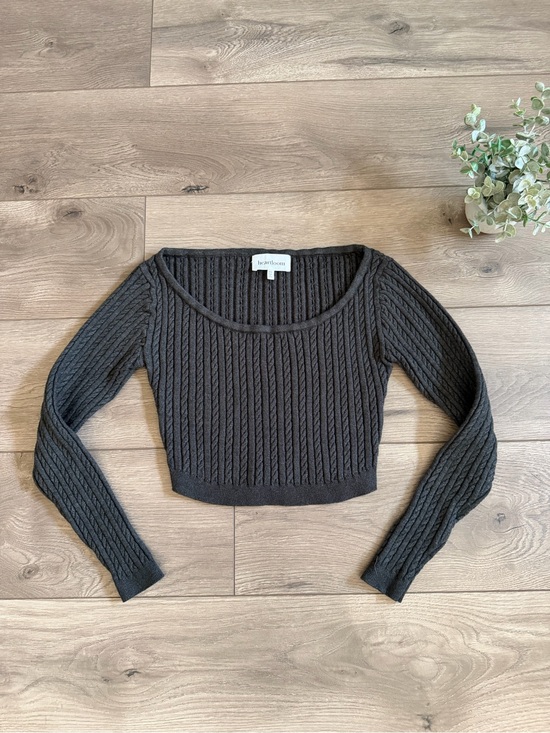 Heartloom Tops - HEARTLOOM Charcoal Ribbed Knit Crop Sweater Size XS